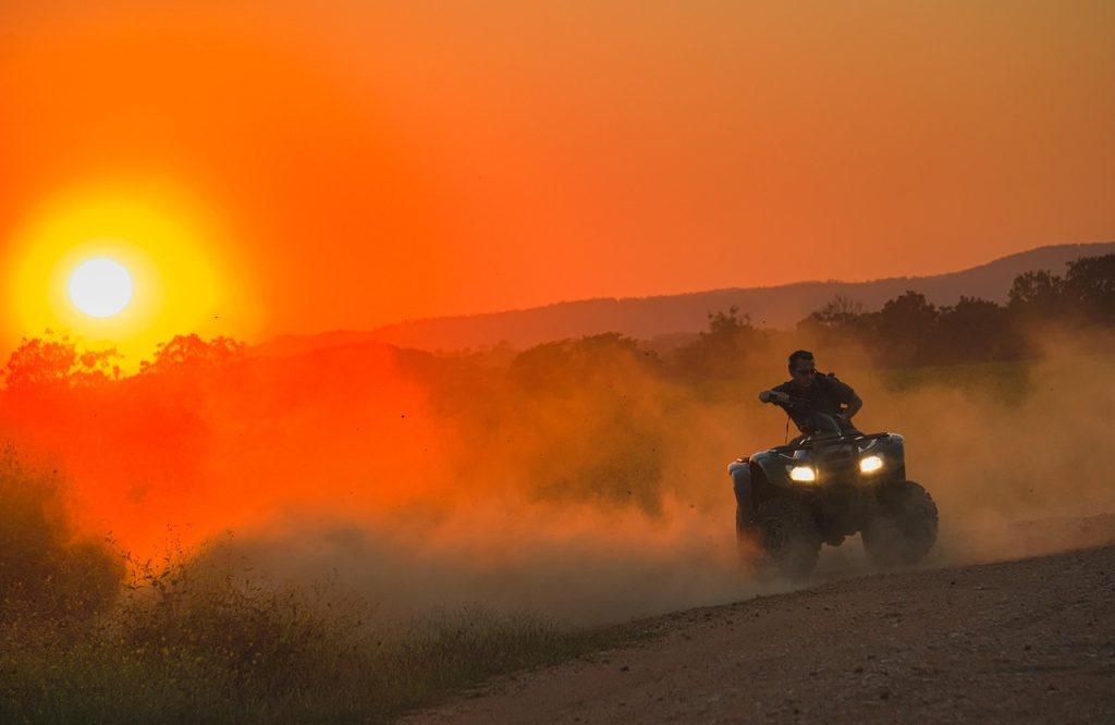 quad, atv, drift, nature, dust, sunset, epic, action, adventure, honda, rancher, orange